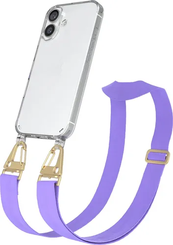 EAZY CASE - Hülle mit Band für Apple iPhone 16, Handyhülle mit Umhängeband, Silikonhülle transparent, Handykette in Violett
