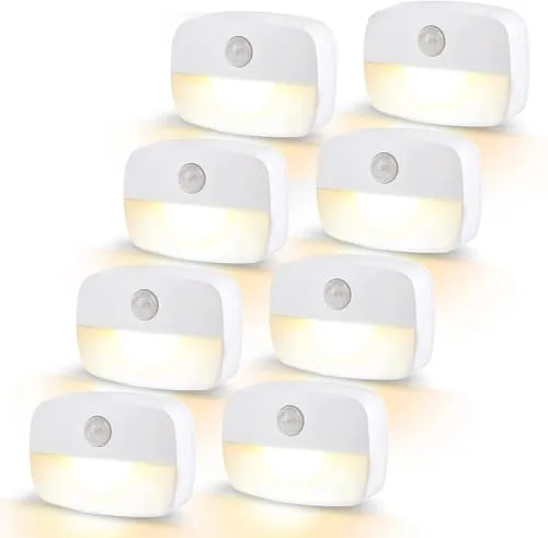 LED Nachtlicht mit Bewegungsmelder, 8 Stück Kleines, Kinder, Treppenbeleuchtung mit innen Batterie, Auto EIN/AUS Sensor Licht Für Flur, Bad, Schlafzimmer,Toilettenlicht