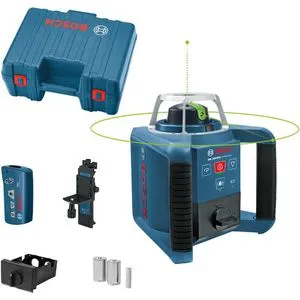 Bosch Rotationslaser GRL 300HVG - 360° grüner Laser - Messgeräte mit hoher Nivelliergenauigkeit ± 3,0mm/30m und Sichtbarkeit bis zu vierfach besser als rote Laser. Inklusive Fernbedienung und Koffer für optimale Nutzung.