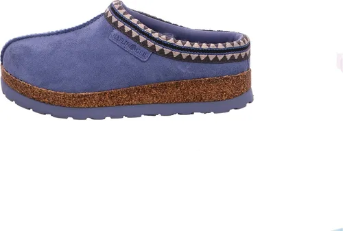 Haflinger Lakota Lammfell Leder Hausschuh Unisex blau 38 - Hausschuhe aus hochwertigem Lammfell und Leder, bequem und warm, ideal für entspannte Stunden zu Hause.