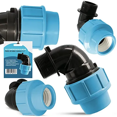 PE Rohr Winkel 90° Bogen PN16 (40 mm x 1 1/4'' AG) Kupplung Fitting Wasserrohrbogen L-Stück Bewässerungssystem Wasserleitung Wasserrohr Verbinder Garten Versorgungsleitung Pipeline Sprinklersystem