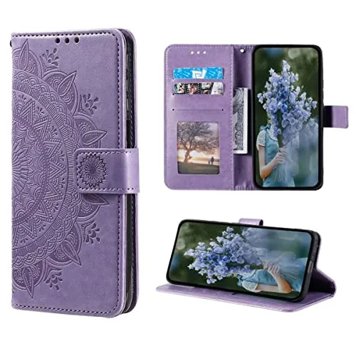 CoverKingz Handy Tasche kompatibel mit iPhone 14 Pro - Handycase mit Kartenfach Handyschutzhülle Cover - Smartphonehülle klappbar Motiv Mandala Lila
