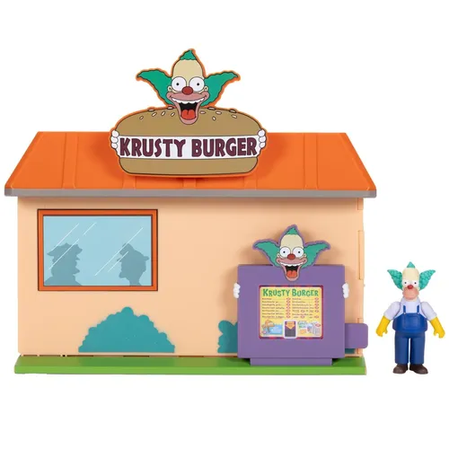 Jakks Simpsons - Krusty Burger Spielset - Offizielles Krusty Burger Diorama für 6.35 cm Figuren, interaktive Features wie einen knopfaktivierten Kassenbereich und viele Zubehörteile für nostalgische Spielszenen.