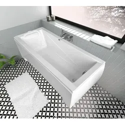 ECOLAM Badewanne Wanne Rechteck Modern Design Acryl weiß 180x80 cm + Schürze + Kopfkissen Mare + Ablaufgarnitur Ab- und Überlauf Automatik Füß...