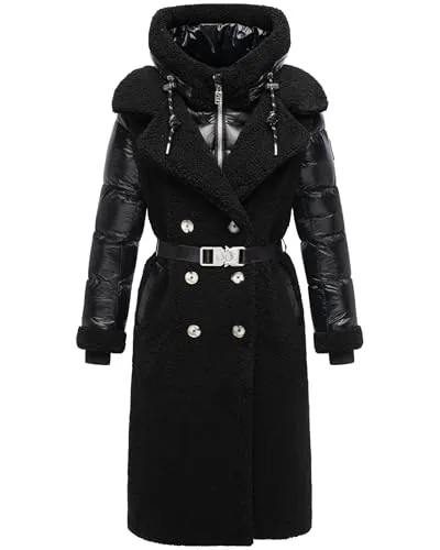 Produktbild Navahoo Damen Langer Materialmix-Wintermantel mit Plüsch und Kapuze