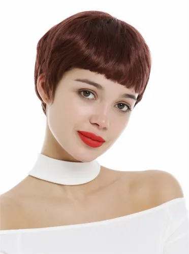 Perücke Damen Frauen sehr kurz 60er Pixie Cut Kurzhaarfrisur Pony Rot Rostbraun