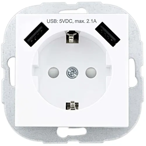 REV 0208130106 Studio, Steckdose mit 2 USB Anschlüssen. USB: max. 2,1A, 5VDC, 10,5W, Weiss