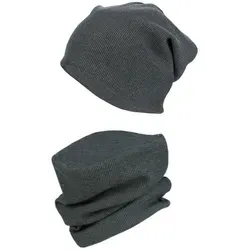 TupTam Beanie Kinder Beanie Mütze Schlauchschal Set aus Jersey und Rippstoff grau 44-52