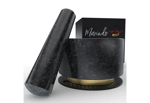 XL Granit Mörser mit Stößel in schwarz von Marindo