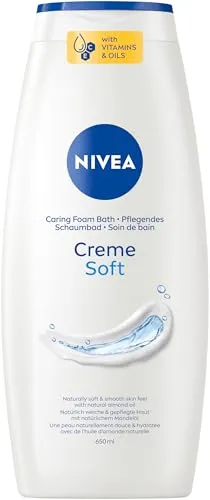 NIVEA Creme Soft Pflegendes Schaumbad, pflegender Badezusatz mit mildem Duft und Mandelöl, hautschützendes Entspannungsbad für ein gepflegtes Hautgefühl (650 ml)