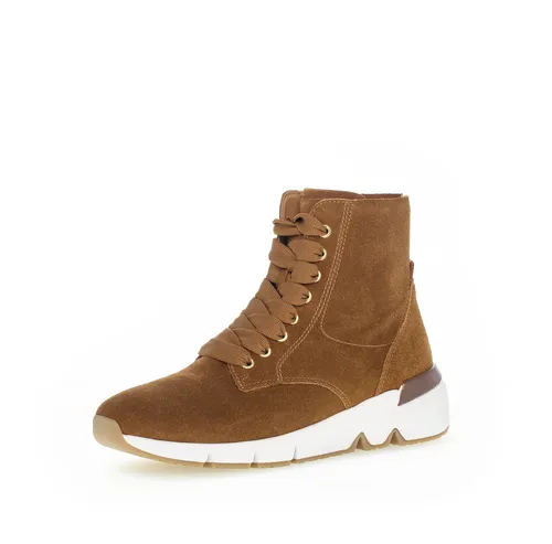 Gabor Sneaker High Braun Veloursleder Größe 38 - Hochwertige Damen Sneaker von Gabor aus Veloursleder, ausgestattet mit praktischem Reißverschluss und profilierter Laufsohle für optimalen Halt. Ideal für stilvolle Auftritte in der Übergangszeit.