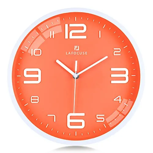 Lafocuse 3D Große Ziffern Orange Wanduhr Lautlos, Modern Wanduhr Leicht zu Lesen, Ohne Tickgeräusche Kinder Deko für Wohnzimmer Kinderzimmer Küche 30 cm