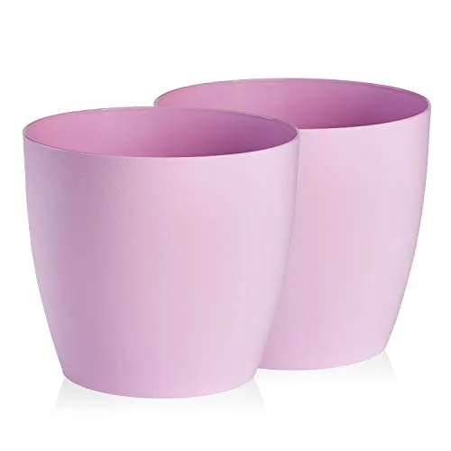 Tymar Blumentopf, 2er-Pack, Pflanzentopf aus Kunststoff, Moderne, matt, Runde Form (Puderrosa, ø 12 cm)