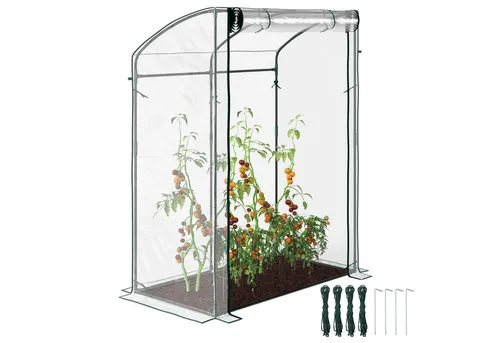 Outsunny Gewächshaus mit Tür – Winterfestes Foliengewächshaus aus Stahl - Kompaktes 128 x 70 cm Tomatenhaus für Balkon und Garten, ideal für Tomaten und Blumen. Roll-up Tür für einfachen Zugang und optimale Luftzirkulation. Wetterfest und stabil durch verlängerte Kanten und robuste Stahlkonstruktion.