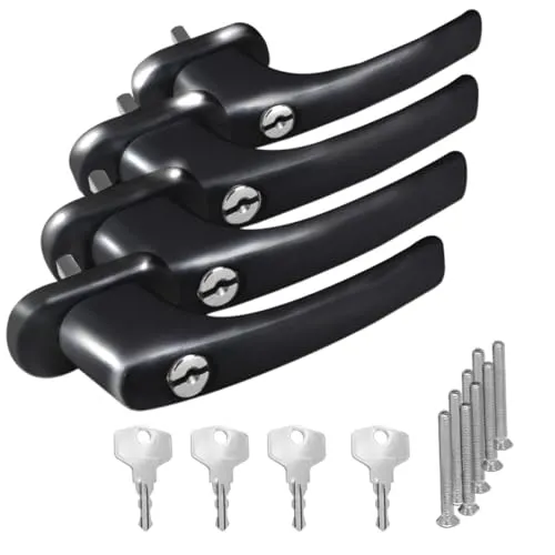 Alu Fenstergriff in Schwarz RAL 9005 abschließbar - Stiftlänge 45mm 4 x