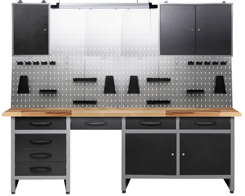 Ondis24 Werkstatt Komplettset 240cm mit LED und Bluetooth Lautsprechern