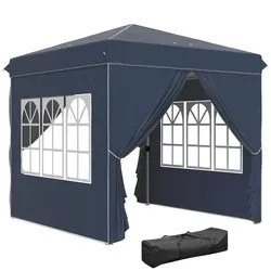 Outsunny Pavillon 248x248 cm - Blau - Pavillon mit Seitenwänden, UPF50+ Schutz gegen 98% der UV-Strahlen, schnell aufbaubar und ideal für 4-6 Personen, perfekt für sonnige Tage.