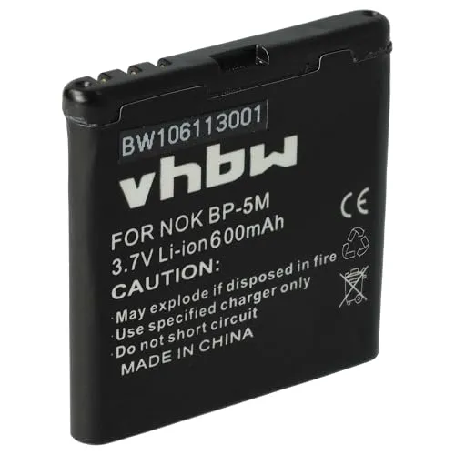 vhbw Akku Ersatz für Nokia BP-5M für Handy Smartphone Telefon (600 mAh, 3,7 V, Li-Ion)