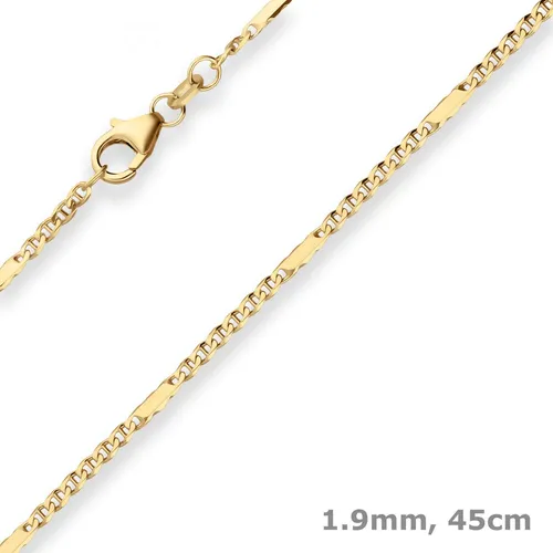 Schmuck Krone Goldkette 1,9mm Panzerstegkette aus 585 Gelbgold 45cm - Elegante 1,9mm Panzerstegkette aus 585 Gelbgold, 45cm lang. Hochwertige Verarbeitung mit Karabinerverschluss, ideal für jeden Anlass. Lieferung im stilvollen Schmucketui.