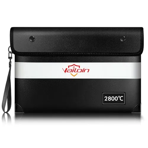 Vailoin 2800℃ Feuerfeste Tasche mit Reißverschluss, Dokumententasche Feuerfest Wasserdicht,Geldtaschen Banktasche,Dokumentenkoffer Aktentasche für Dokumente,Passport(28x19cm,Schwarz)