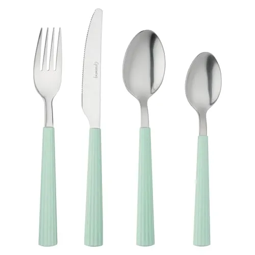 Grunwerg Bistro-Besteck, 24-teiliges Set, 18/0 Edelstahl, gestreifter Griff, blau