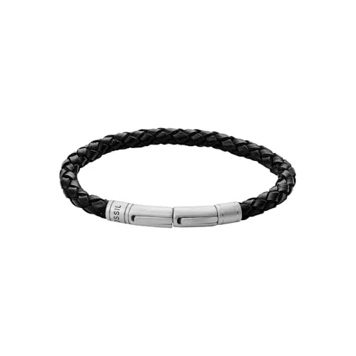 Fossil Herren Armband aus Echtleder - Elegantes Armband aus schwarzem und silbernem Echtleder, verstellbar mit einer Gesamtlänge von 20 cm - 22 cm, ideal für stilbewusste Männer.