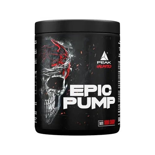 Peak Epic Pump 500g - Sour Cherry - Sportnahrung mit 16.000 mg NO-Präkursoren pro Portion. Maximale Leistungssteigerung durch 8.000 mg L-Citrullin Malat und 6.000 mg hochbioverfügbares L-Arginin.