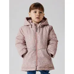 Name It Mädchen Nmfmaxi Pa Jacket AOP Noos - Woodrose - Jacke für Mädchen mit Allover Print, abnehmbarer Kapuze und langem Arm, ideal für den Übergang und modisch vielseitig kombinierbar.