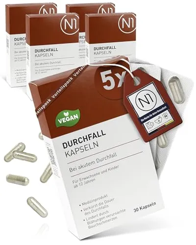 N1 Durchfall Kapseln 150 St. - Schnelle Linderung bei akutem Durchfall - N1 Durchfall Kapseln unterstützen die schnelle Linderung von Durchfallsymptomen. Ideal für die einfache Anwendung und eine verkürzte Behandlungsdauer. Hochwertige Qualität aus der Apotheke.