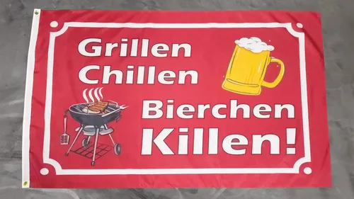 Fahne Flagge Grillen Chillen Bierchen Killen - 90 x 150 cm in rot von Versandhandel-Strauch