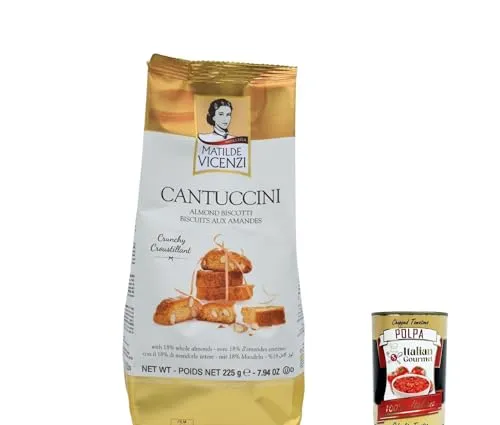 3x Matilde Vicenzi Cantuccini Mandel Biscotti, zeitlose klassische italienische authentische Bissgröße-Kekse mit echten ganzen Mandeln 225G