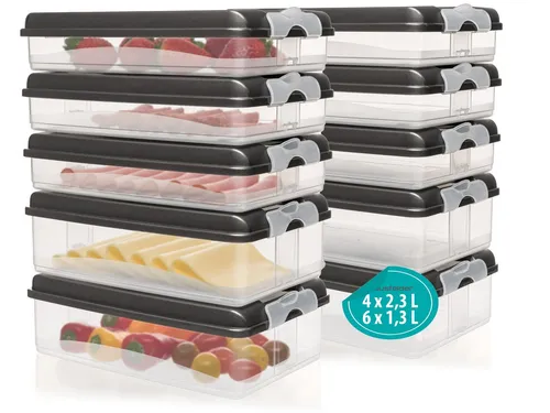 Hausfelder Kühlschrank Organizer Set (20-teilig) - Frischhaltedosen für Lebensmittel, stapelbar und ideal zur hygienischen Aufbewahrung von Käse und Wurst. BPA-frei und spülmaschinengeeignet für einfache Reinigung.