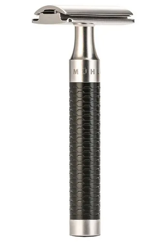 MÜHLE Rocca Sicherheitsrasierer - Eleganter Rasierhobel aus schwarzem Edelstahl - Nassrasierer - Hochwertiger Rasierhobel mit geschlossenem Kamm für eine nachhaltige, plastikfreie Rasur und elegantes Design.
