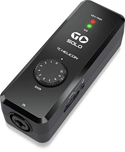 TC-Helicon Go Solo: Mobiles Audio/MIDI Interface - Audio-Interface für Mobilgeräte, PC und Mac mit 24-bit/48 kHz, integriertem Mikrofonvorverstärker und Echtzeit-Monitoring – perfekt für Musiker und Podcaster unterwegs.