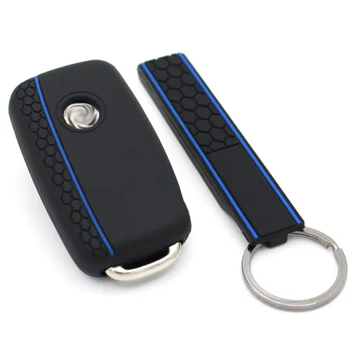Schlüsselhülle VA Wabe + Keytag Schwarz/Blau Silikonschutz Cover Fernbedienung