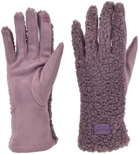 styleBREAKER Damen Touchscreen Handschuhe mit Teddyplüsch | Weiche warme Winter Fingerhandschuhe | Kuscheliger Smartphone Handschuh in vielen Farben, Farbe:Mauve