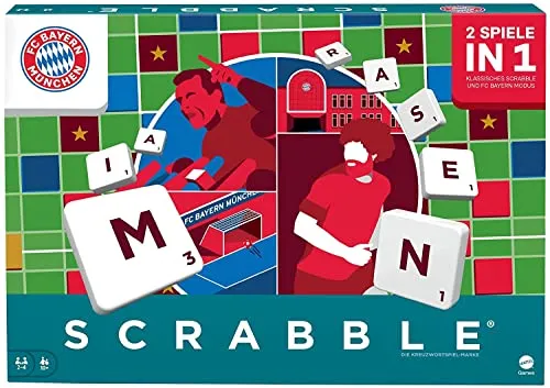 Mattel Games HCK88 - Scrabble FC Bayern München Bundesliga Edition, Familien Brettspiel mit Glossar der lokalen Wörter & Slang, Geschenk für Teenager, Erwachsene oder Familien Spielabend