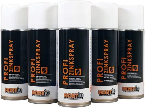 Rostio 5 x Profi Zinkspray - Hochwertige Zinklamellenbeschichtung - Sprayfarben für höchsten Korrosions- und Rostschutz mit 100% höherer Ergiebigkeit als Standardprodukte, ideal für Stahloberflächen im Maschinen- und Fahrzeugbau.