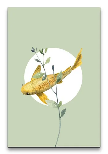Sinus Art Leinwandbild Koi Fisch Zuchtkarpfen Asiatisch Wasserfarben Yin Yang Gold