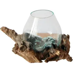 Gamal Wurzelholz Glasvase Ø 12-13 cm - Vasen aus Teakholz und Glas, handgefertigt von balinesischen Glasbläsern. Einzigartige Designs, die perfekt harmonieren und leicht zu reinigen sind. Ideal für Deko und Geschenke!