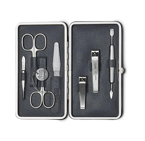 nippes Solingen Maniküre Set Raute, 7-teilig - Maniküre- & Pediküre-Set mit hochwertigem Lamm-Nappa-Etui, ideal für vollständige Nagelpflege. Perfekt für Zuhause und Reisen, Made in Germany.