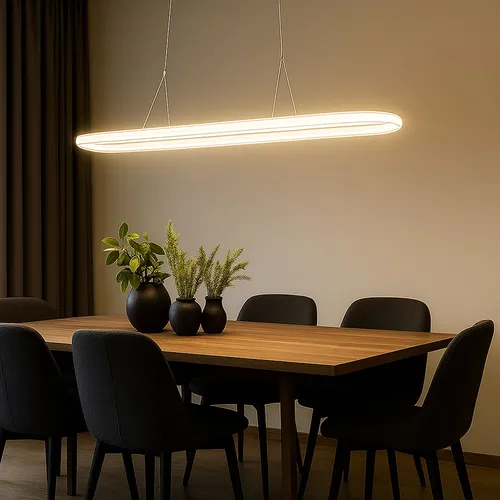 Elegante Hängelampe Pendelleuchte LED 18W - Moderne Deckenleuchte aus Chrom und Acryl, ideal für Essbereich und Wohnzimmer. Mit fest verbautem 18W LED Leuchtmittel für energieeffiziente Beleuchtung und warmweißes Licht.