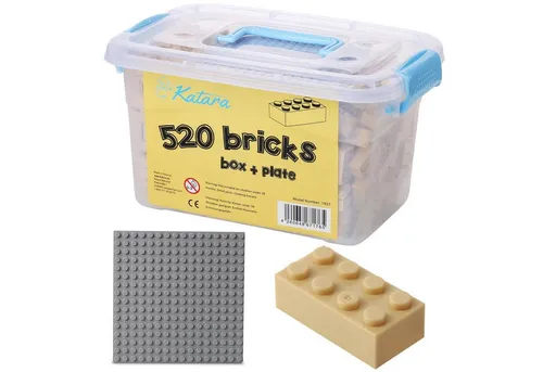 Katara Bausteine Box-Set mit 520 Steinen + Platte + Box Konstruktionsspielsteine, (3er Set), Beige, 100% Kompatibel Sluban, Papimax, Q-Bricks, LEGO®
