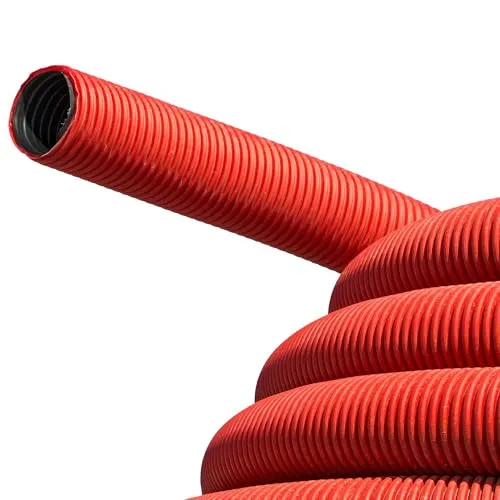 tecuro PE Kabelschutzrohr Ø 50 mm - 25 Meter, rot, flexibel und robust - Biegsames PE Kabelschutzrohr für Erdverlegung, druck- und schlagfest. Ideal für hohe Beanspruchung unter Wegen. Temperaturbeständig von -5 bis +70 °C, mit glatter Innenfläche für einfache Verlegung.