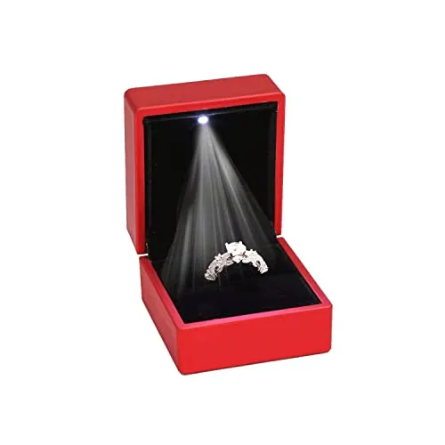 ZADAWERK® Ringbox - mit LED - Rot - Schmucketui - beleuchtet - für besondere Momente - Schmuck, Heiratsantrag, Verlobung, Hochzeit - Ehering