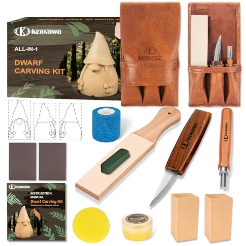 Holzschnitzwerkzeuge, Holzschnitzerei-Set mit PU-Aufbewahrungstasche,Schnitzwerkzeug für Holz mit Schnitzholz, Schablone, PU-Tasche, Schnitzset für Anfänger und Profis(13 Teiliges)