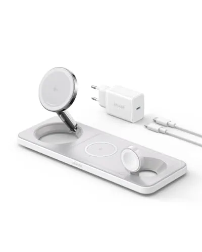Anker MagGo Faltbare 3-in-1 Kabellose Ladestation - Qi2-zertifiziertes 15W Ladegerät für iPhone 16/15/14/13/12, lädt iPhone, AirPods und Apple Watch gleichzeitig, platzsparend und flexibel