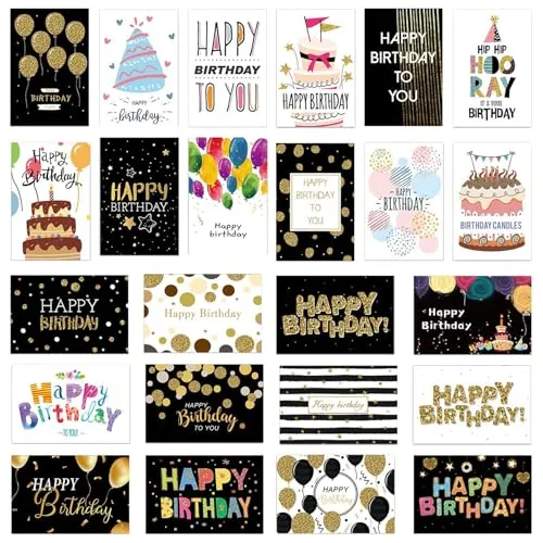 Yolistar 24 Stück Glückwunschkarten zum Geburtstag,Holographic Glückwunschkarten im Sortiment für Geburtstag mit 24 Umschlägen und Aufklebern,Blanko Geburtstagskarte für alle Altersgruppen geeignet