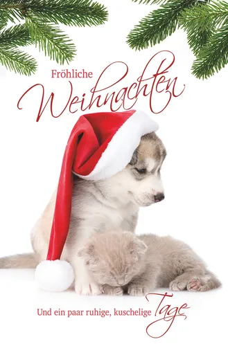Weihnachten - Glückwunschkarte im Format 11,5 x 17 cm mit Umschlag - Hund mit We