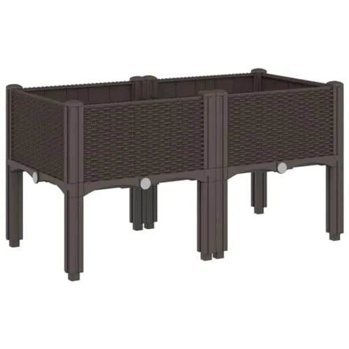 vidaXL Pflanzkasten mit Beinen Braun 80x40x42 cm - Garten-Zubehör mit eleganter Rattan-Optik und erhöhtem Design, ideal für Kletterpflanzen und schützt vor Unkraut und Schädlingen.